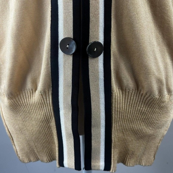Exclusively Misook Tan Knit Cardigan Jacket S Buttoned black white trim - Picture 4 of 11